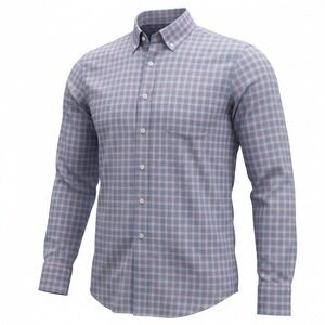 Peter Millar Cotton Button Shirt Mens XL Pink Blue Check Plaid Golf Classic Fit